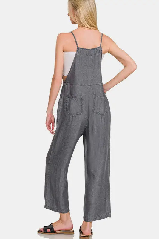 Black Wide Leg Denim Overalls - Eclectage