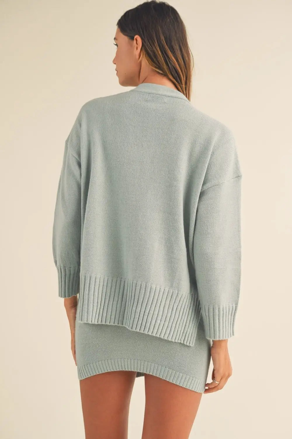 Blue 3 Pieces Sweater Set - Skirt Sets