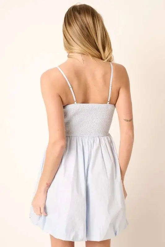 Blue Bubble Hem Mini Dress - Sleeveless Dresses