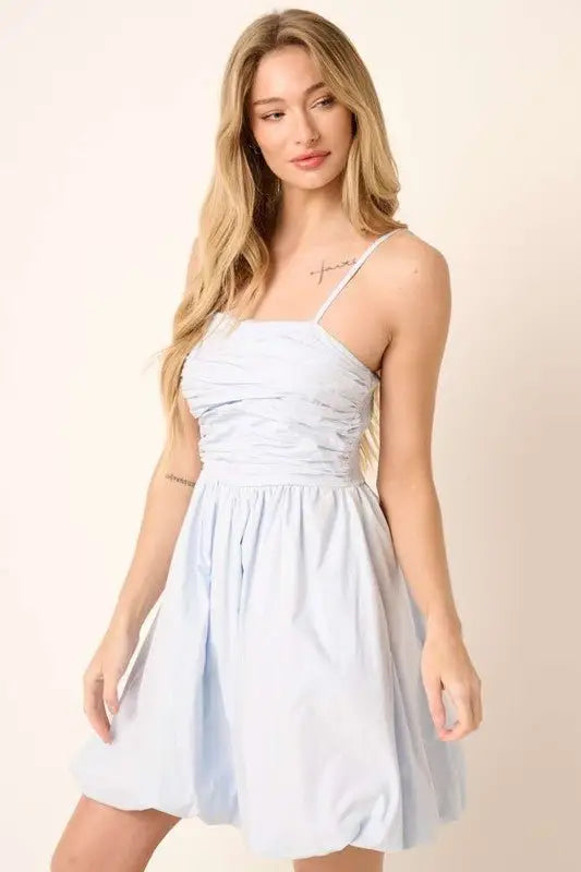 Blue Bubble Hem Mini Dress - Sleeveless Dresses