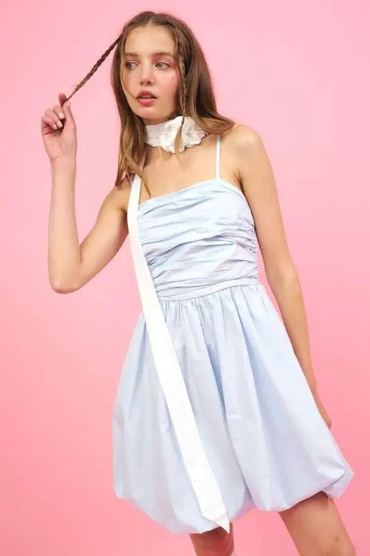 Blue Bubble Hem Mini Dress - Sleeveless Dresses