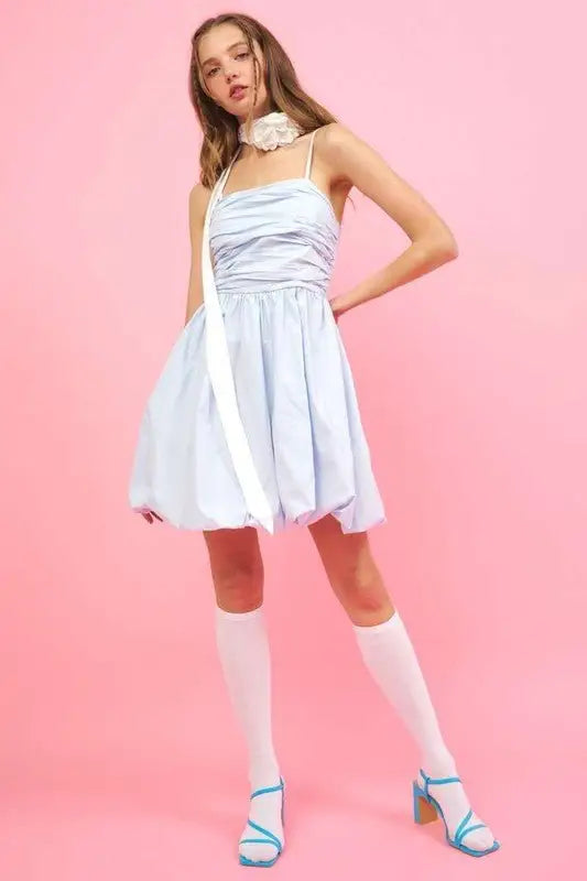 Blue Bubble Hem Mini Dress - Sleeveless Dresses