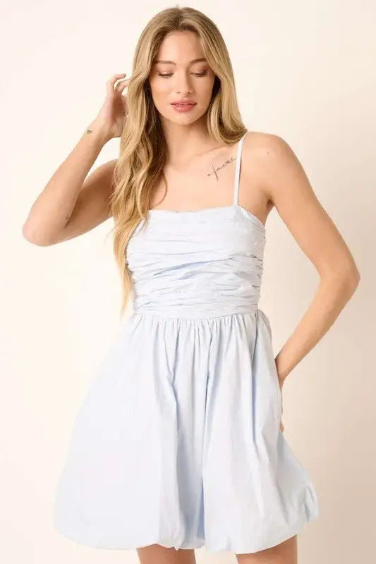 Blue Bubble Hem Mini Dress - Sleeveless Dresses