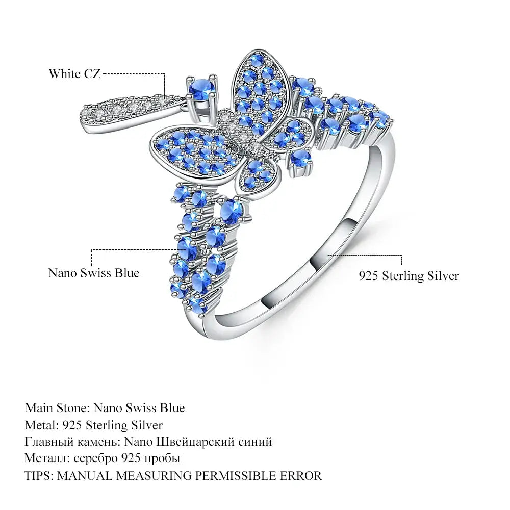 Blue Butterfly Ring 925 Sterling Sliver
