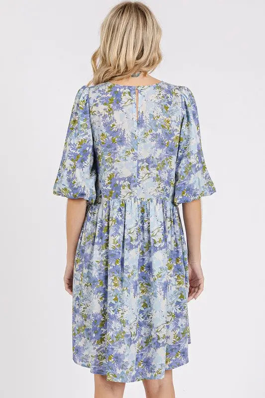 Mittoshop Flower Print Linen Blend Babydoll Mini Dress - Eclectage