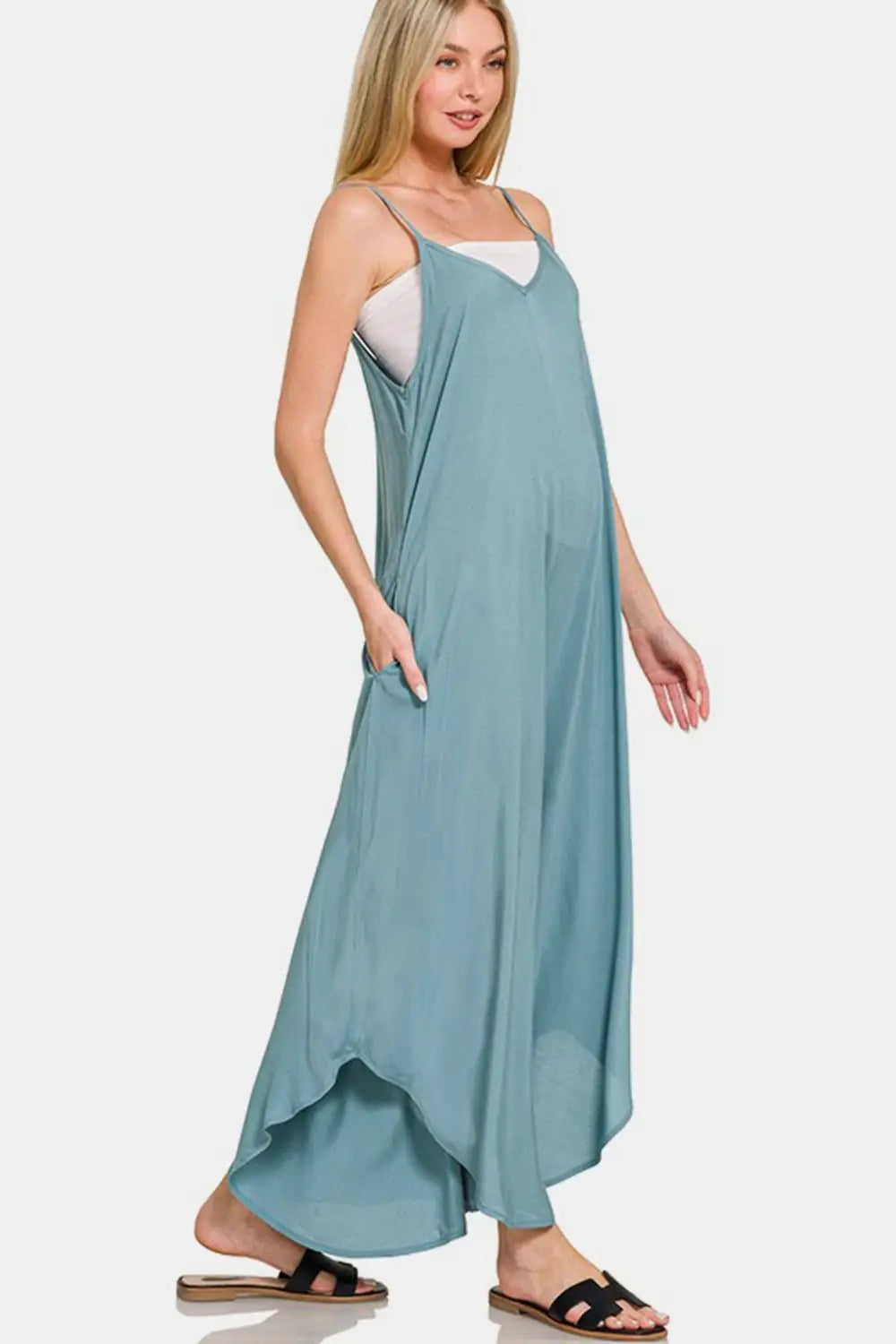 Blue Grey Wide Leg Overalls - Overalls