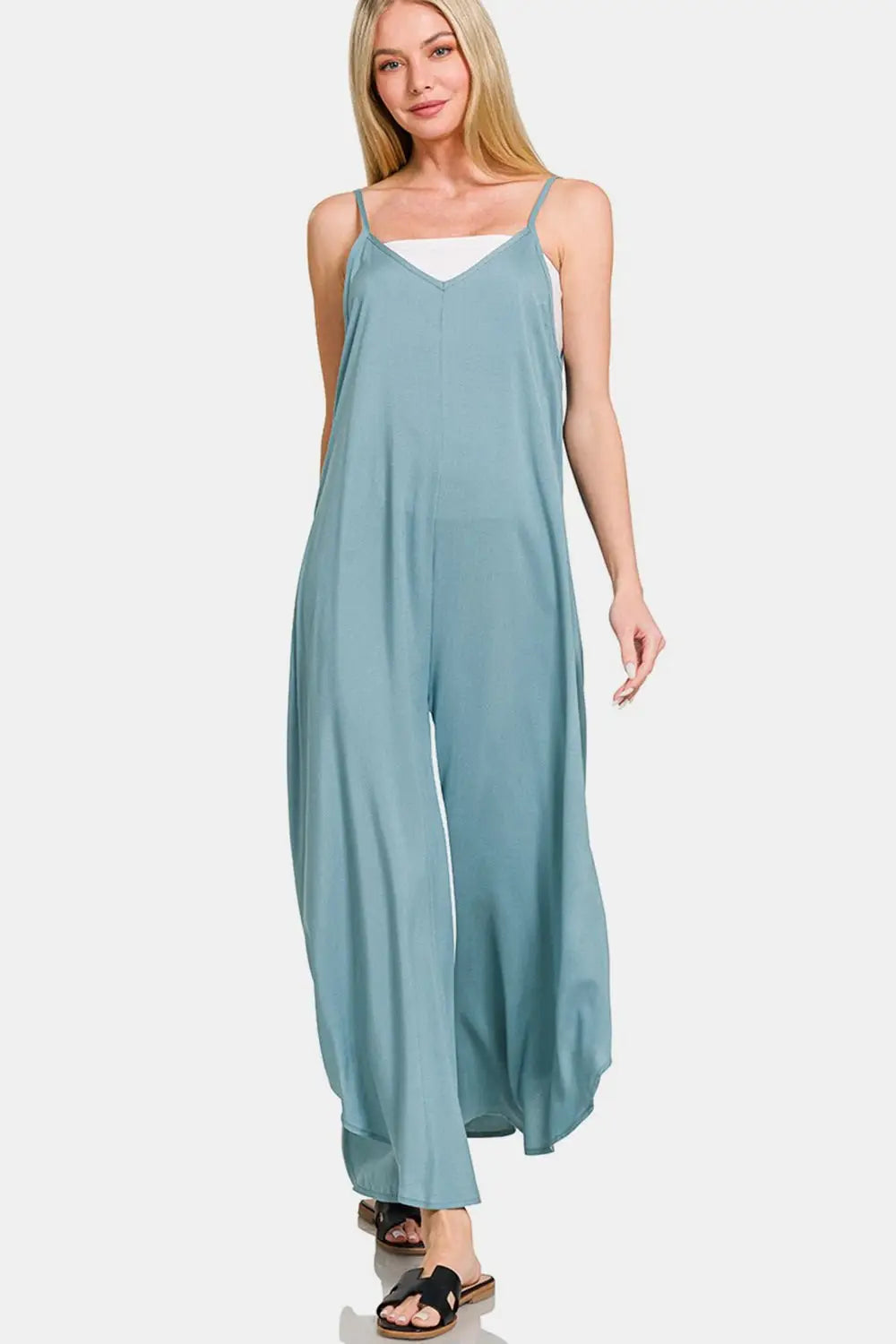 Blue Grey Wide Leg Overalls - Overalls