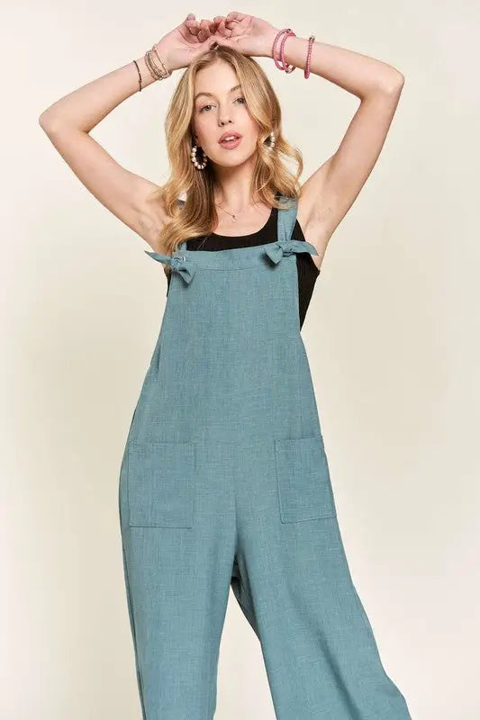 Blue Knotted Wide Strap Overalls - Eclectage