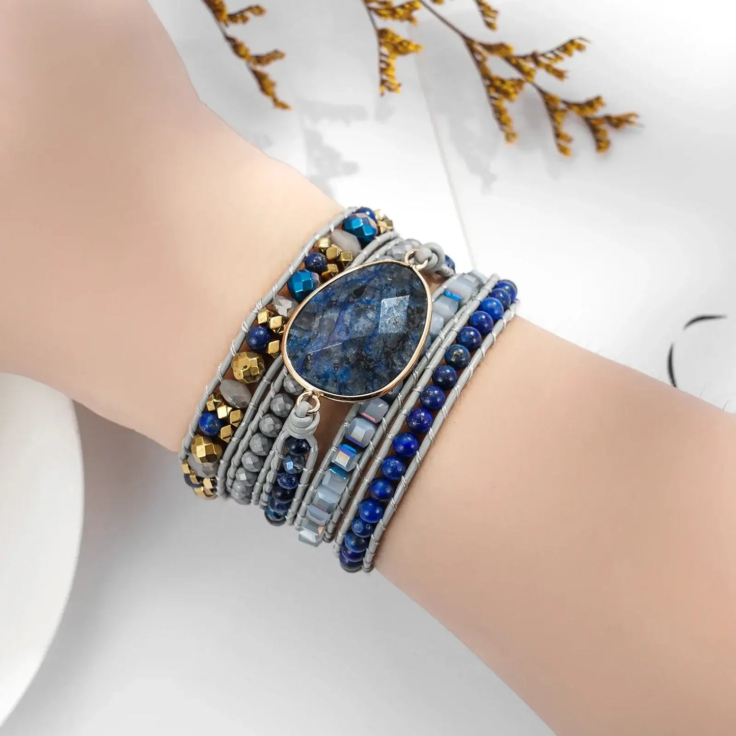 Blue Labradorite Stone Boho Wrap Bracelet United States