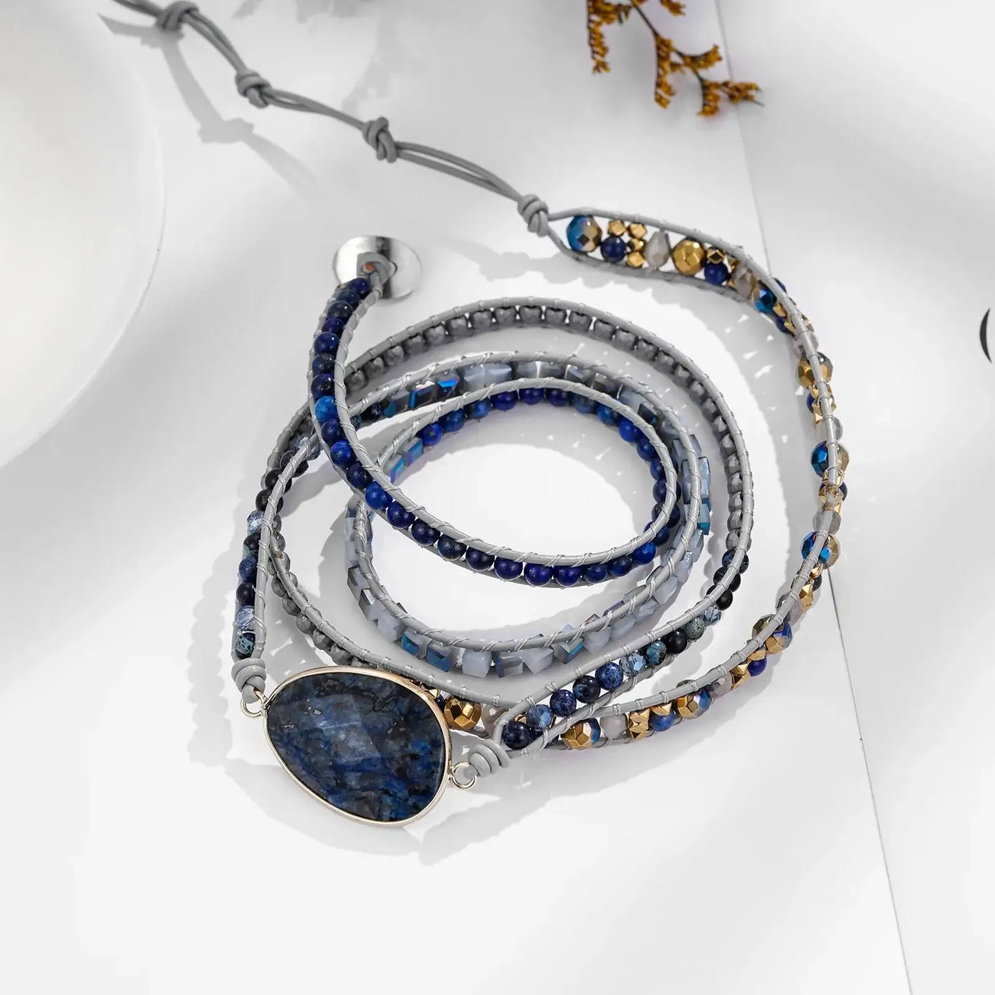 Blue Labradorite Stone Boho Wrap Bracelet United States