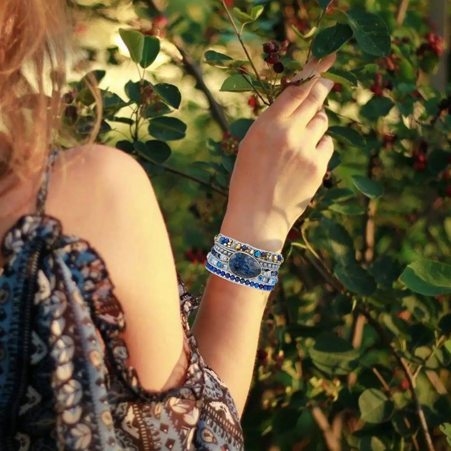 Blue Labradorite Stone Boho Wrap Bracelet United States