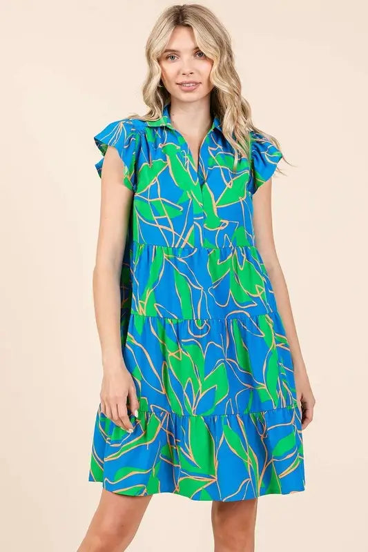 Mittoshop Leaf Print Ruffle Sleeve Tiered Mini Dress - Eclectage
