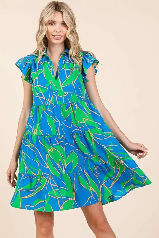 Mittoshop Leaf Print Ruffle Sleeve Tiered Mini Dress - Eclectage