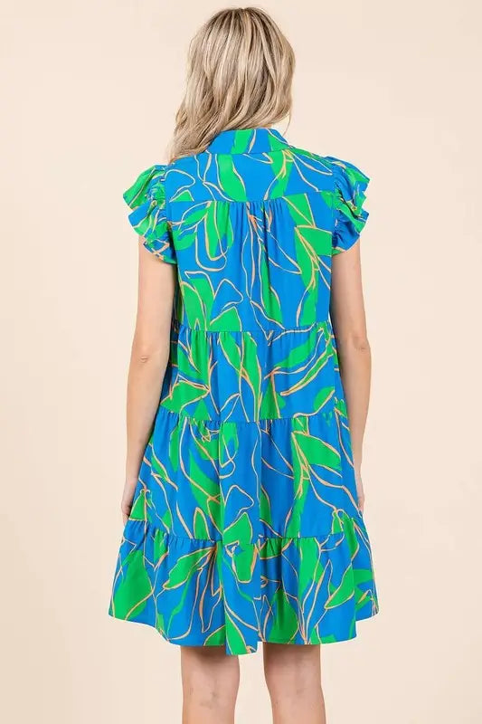 Mittoshop Leaf Print Ruffle Sleeve Tiered Mini Dress - Eclectage