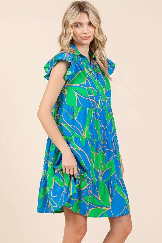 Mittoshop Leaf Print Ruffle Sleeve Tiered Mini Dress - Eclectage