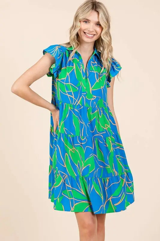 Mittoshop Leaf Print Ruffle Sleeve Tiered Mini Dress - Eclectage
