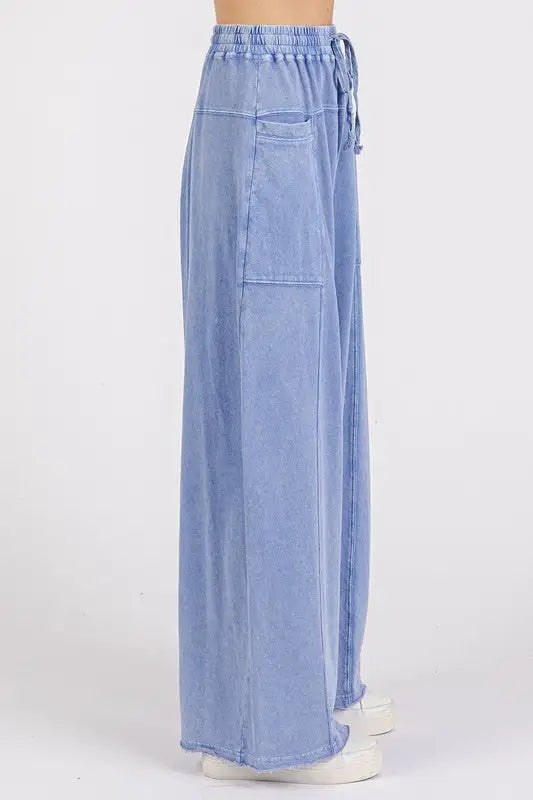 Blue Mineral Wash Baggy Pants - Pants