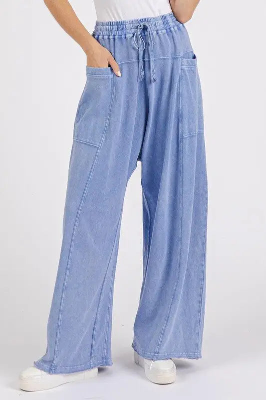Blue Mineral Wash Baggy Pants - Pants