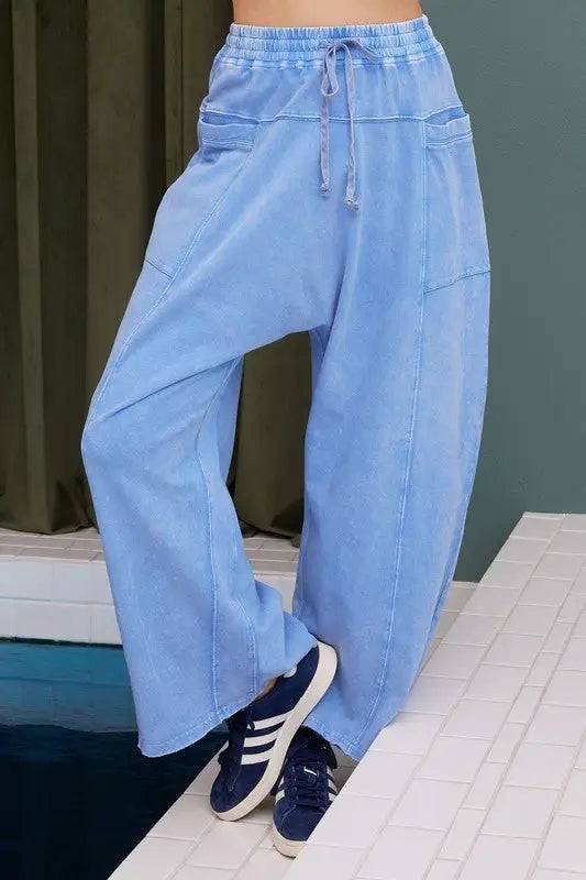 Blue Mineral Wash Baggy Pants - Pants