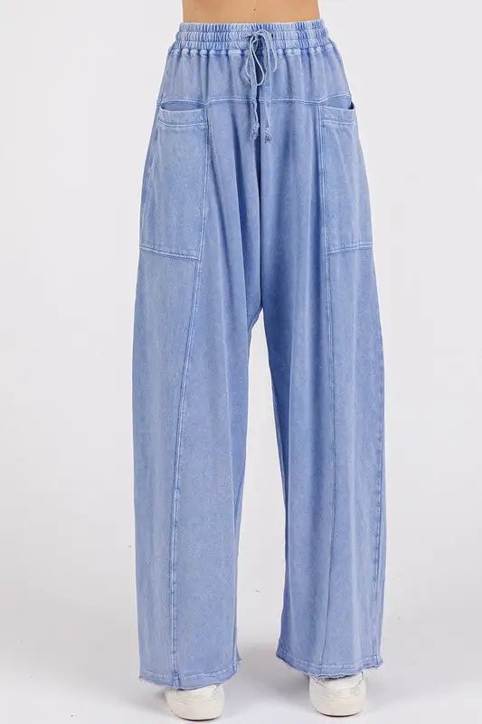 Blue Mineral Wash Baggy Pants - Pants