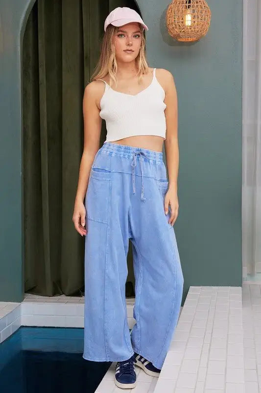 Blue Mineral Wash Baggy Pants - Pants