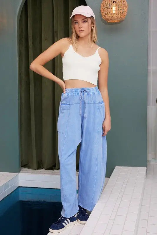 Blue Mineral Wash Baggy Pants - Pants