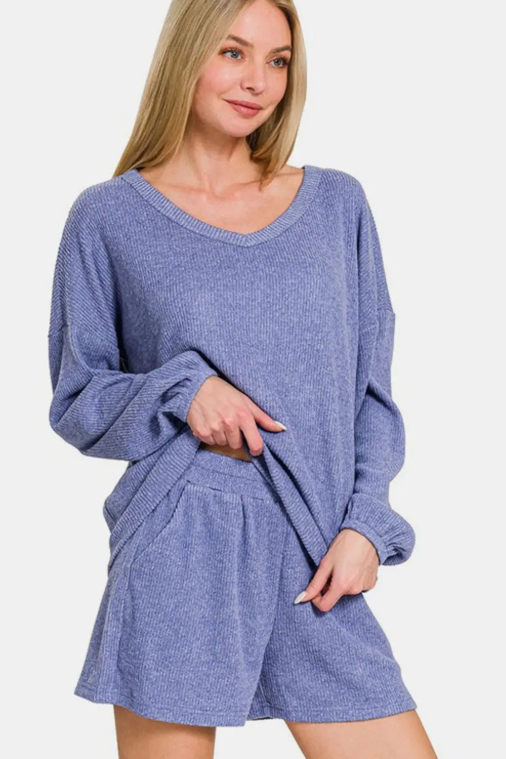 Blue Purple Long Sleeve Shorts Set - Shorts Sets