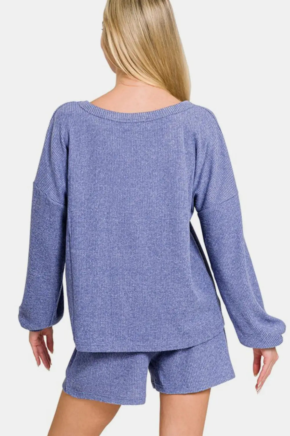 Blue Purple Long Sleeve Shorts Set - Shorts Sets