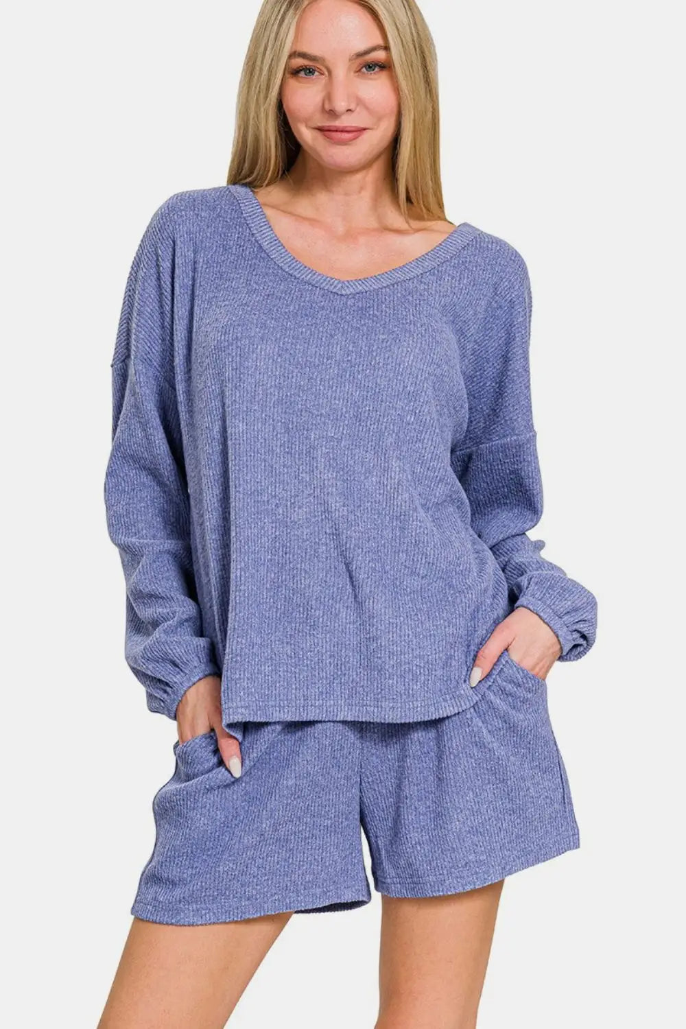 Blue Purple Long Sleeve Shorts Set - Shorts Sets