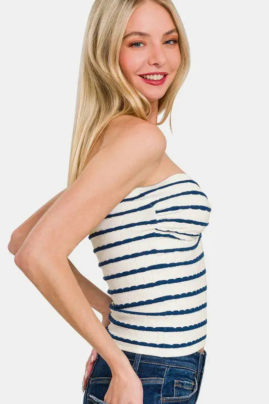 Blue Striped Twisted Tube Top - Tube Tops
