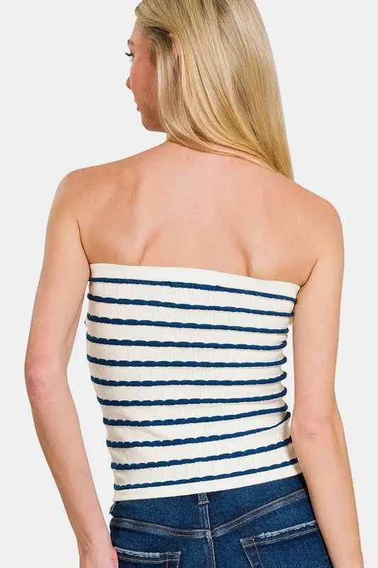 Blue Striped Twisted Tube Top - Tube Tops