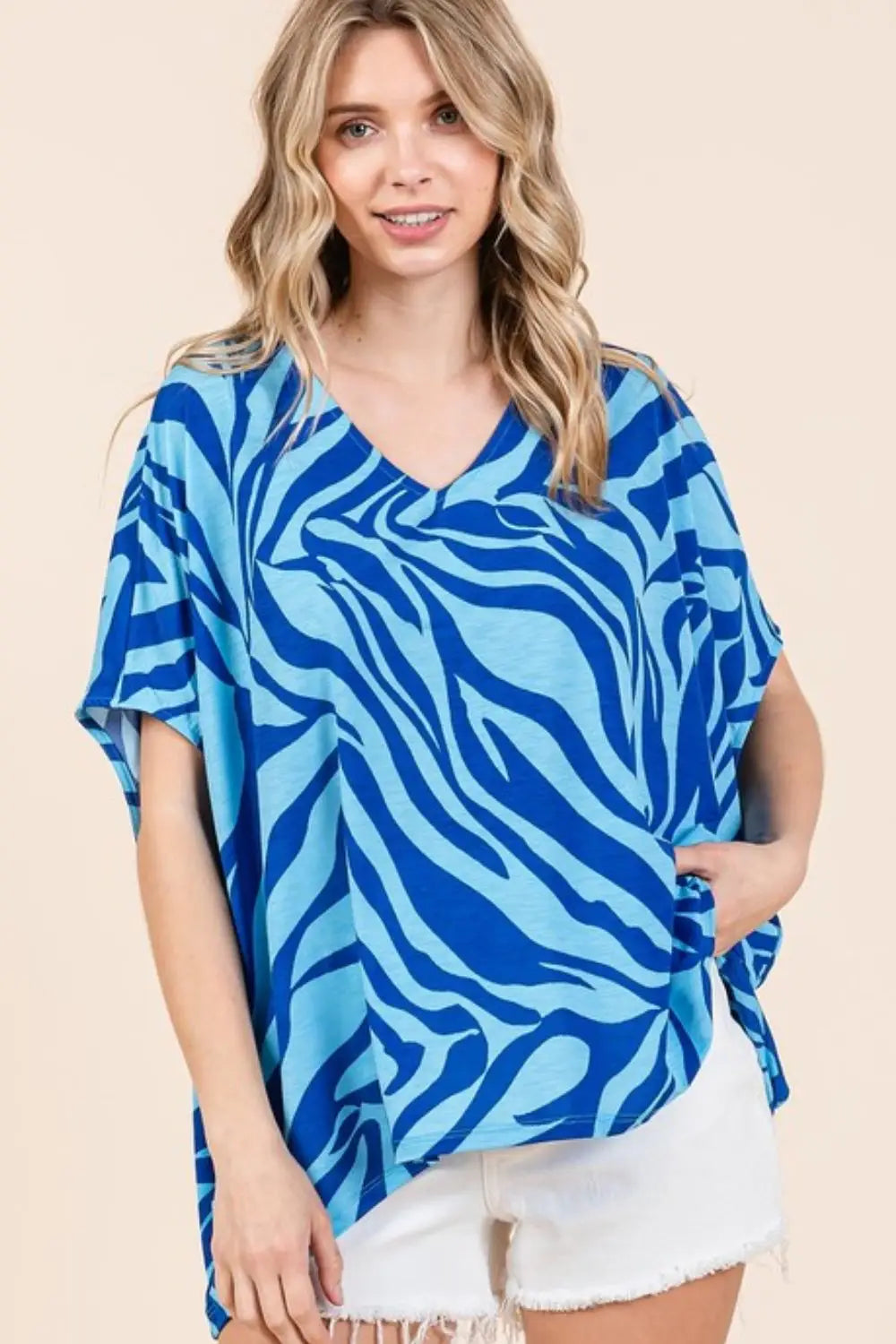 Blue Zebra Print Oversized Top - Eclectage