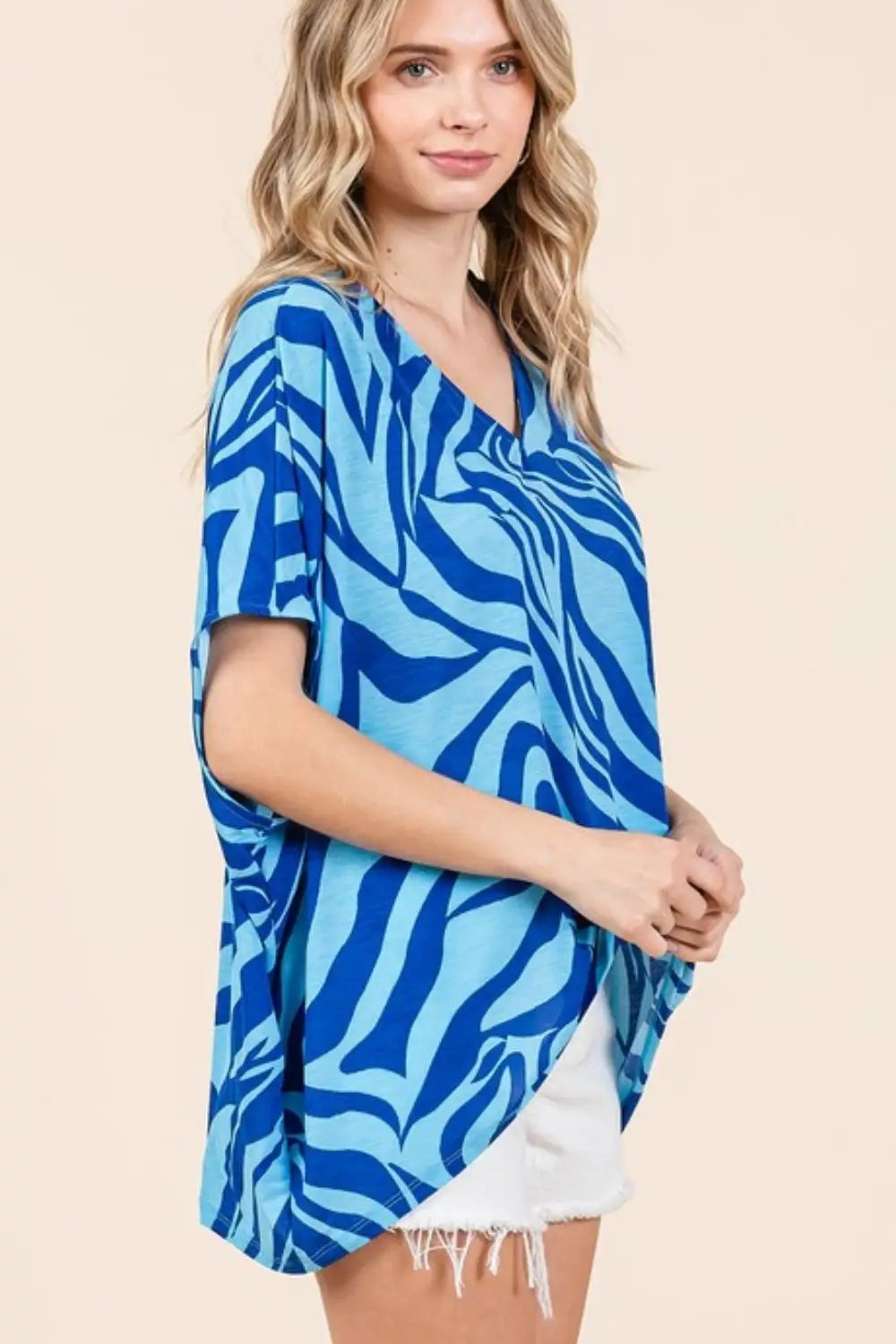 Blue Zebra Print Oversized Top - Eclectage