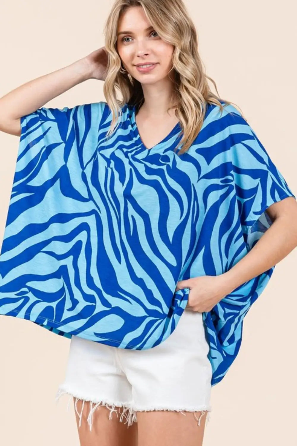 Blue Zebra Print Oversized Top - Eclectage