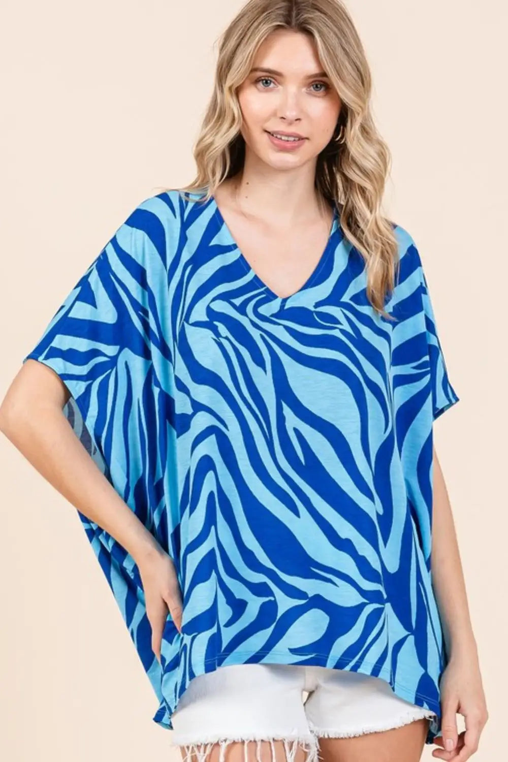 Blue Zebra Print Oversized Top - Eclectage