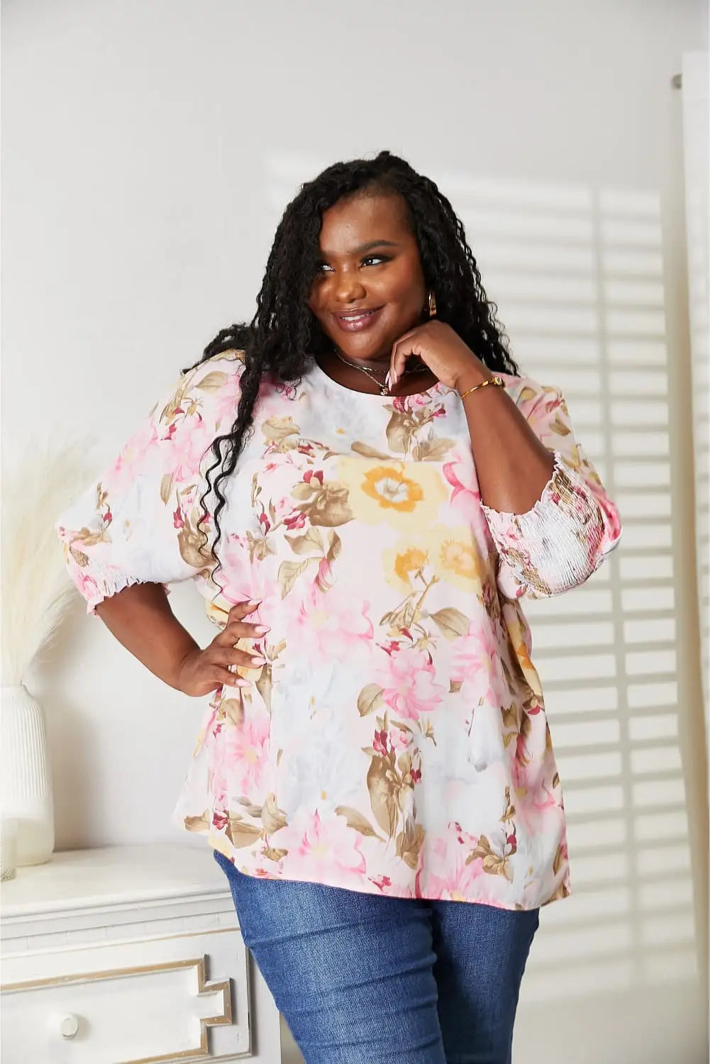 Blush Pink Floral Top - Tops