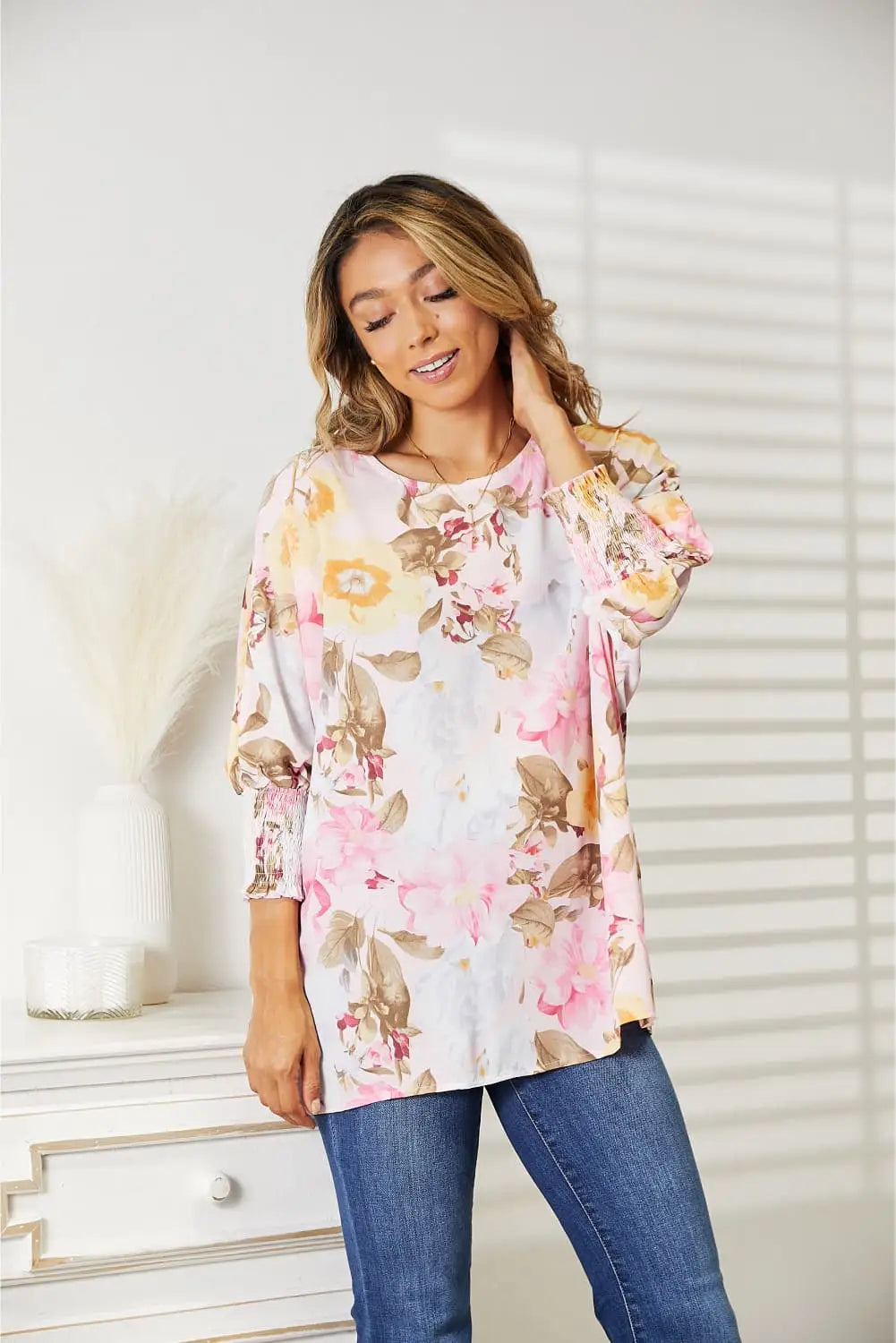 Blush Pink Floral Top - Tops