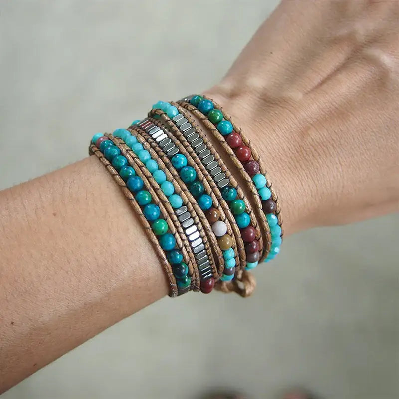 Boho Wrap Bracelet on Brown Cord United States