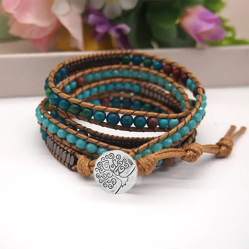 Boho Wrap Bracelet on Brown Cord United States