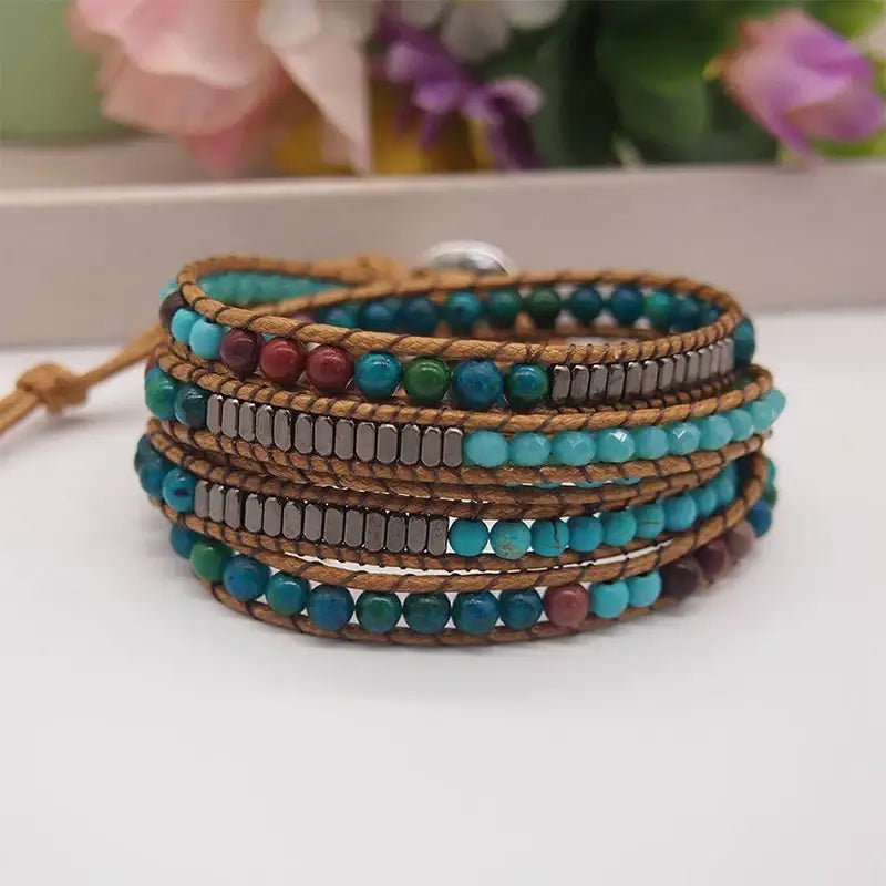 Boho Wrap Bracelet on Brown Cord United States