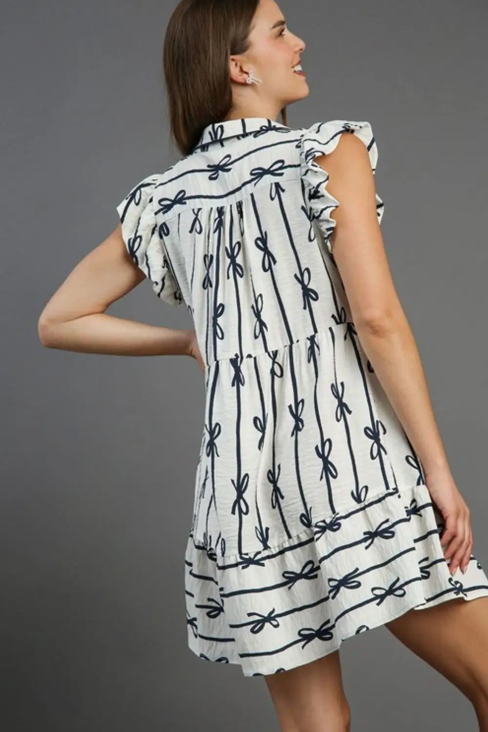Umgee Full Size Ribbon Collared Mini A-Line Dress Plus Size - Eclectage