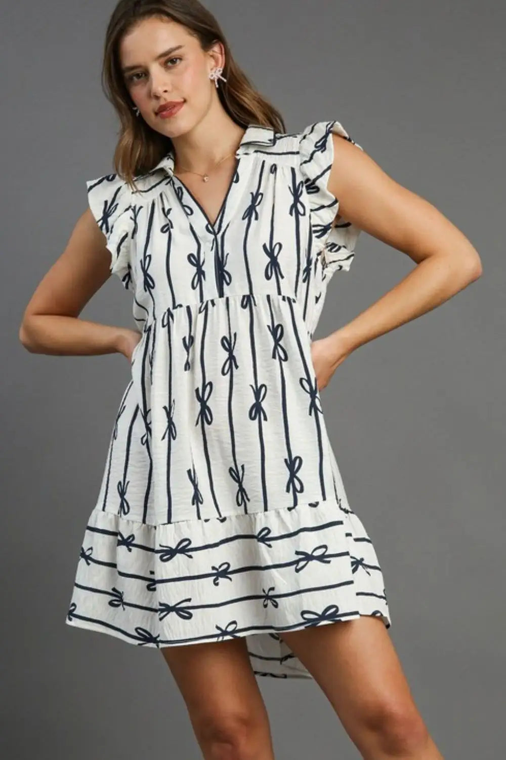 Umgee Full Size Ribbon Collared Mini A-Line Dress Plus Size - Eclectage