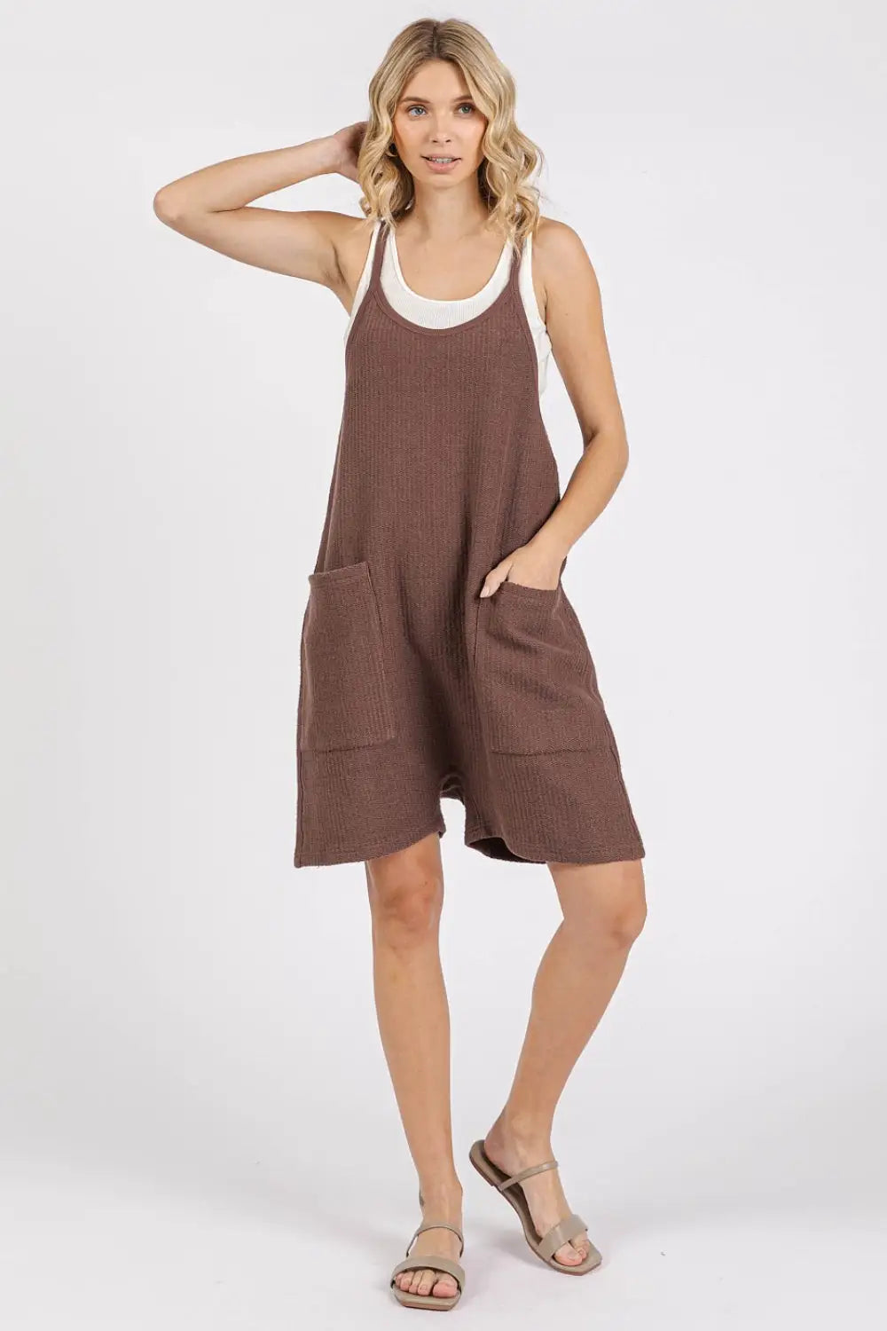 Mittoshop Scoop Neck Spaghetti Strap Overalls with Pockets - Eclectage
