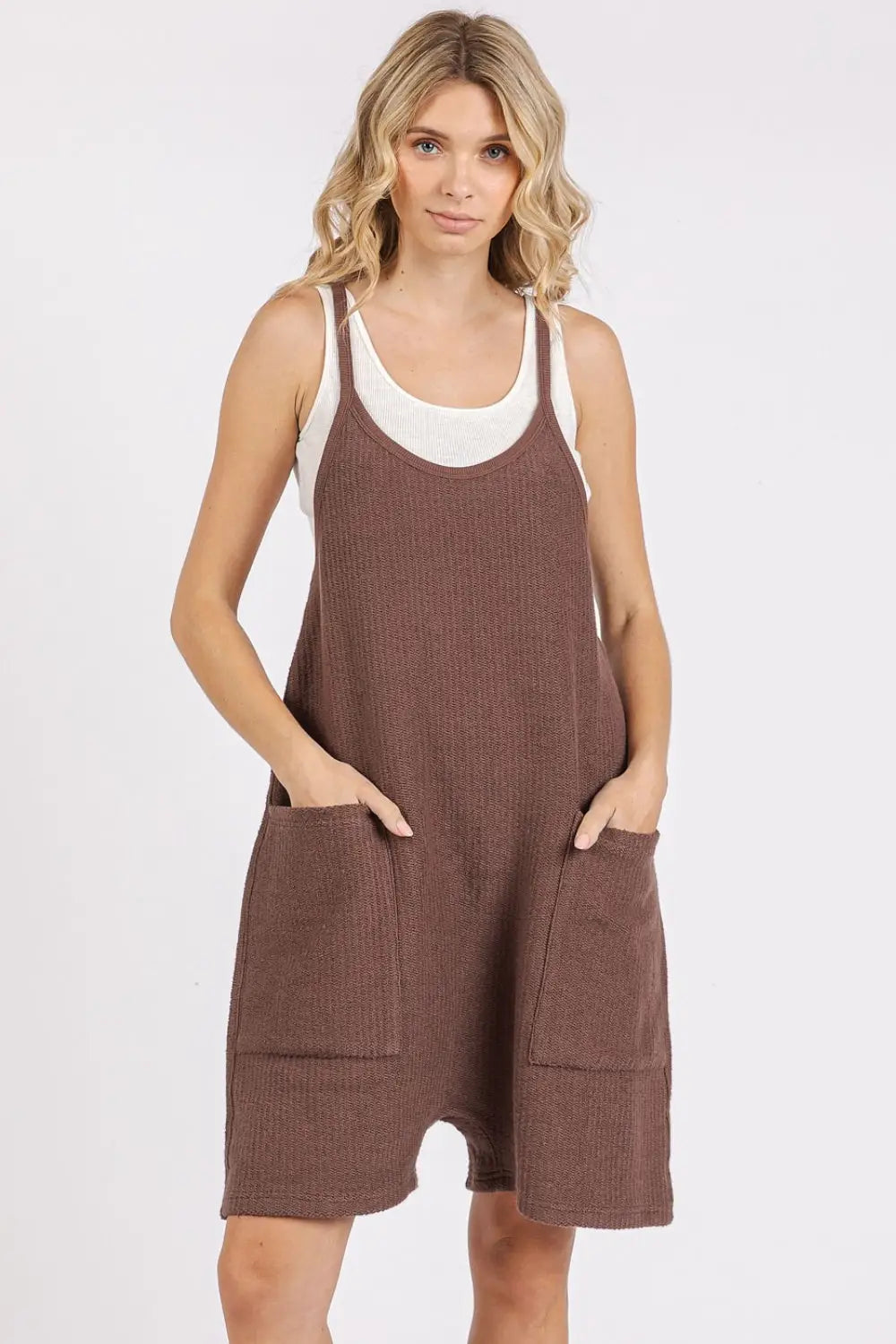 Mittoshop Scoop Neck Spaghetti Strap Overalls with Pockets - Eclectage