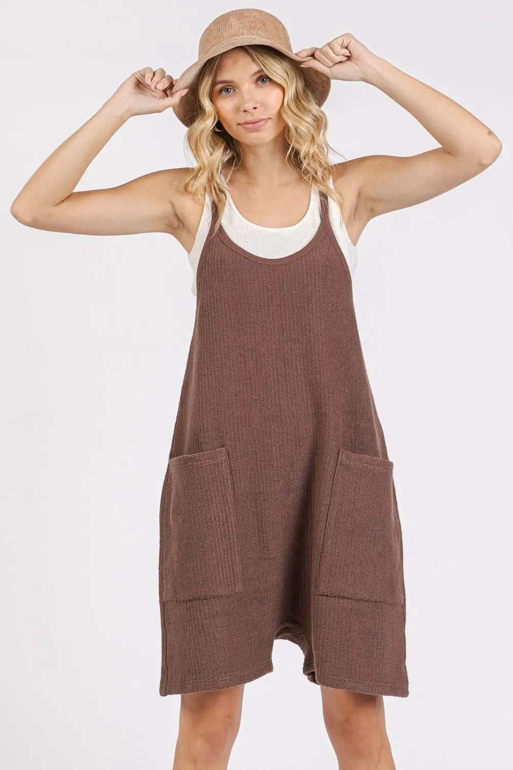Mittoshop Scoop Neck Spaghetti Strap Overalls with Pockets - Eclectage