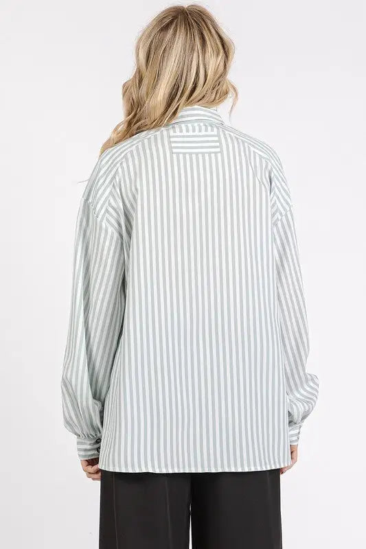 Button Down Striped Long Sleeve Shirt - Eclectage