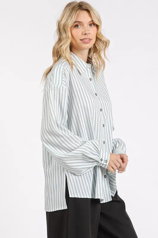 Button Down Striped Long Sleeve Shirt - Eclectage