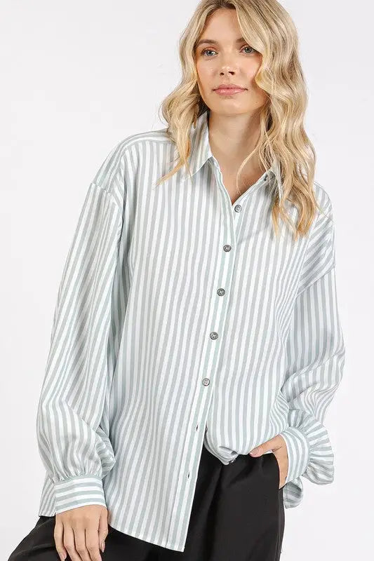 Button Down Striped Long Sleeve Shirt - Eclectage