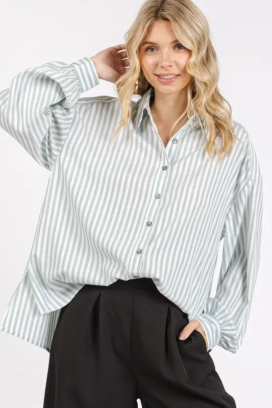Button Down Striped Long Sleeve Shirt - Eclectage
