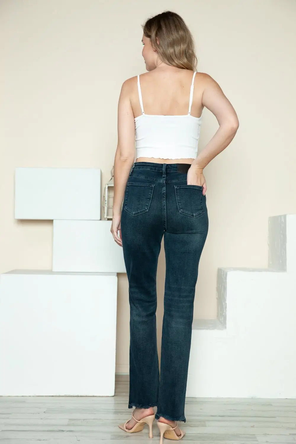 Button Fly Hem Destroy Straight Jeans - Straight Jeans
